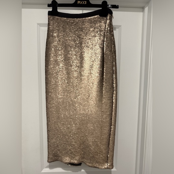 Cinq à Sept Gold Sequin Midi Skirt - Picture 2 of 6